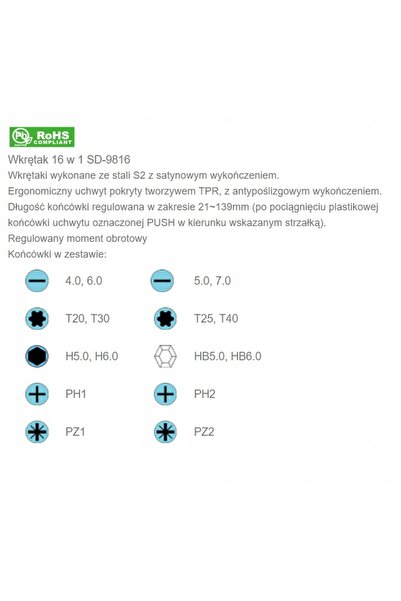 NO BRAND Șurubelniță cu capete interschimbabile proskit sd-9816
