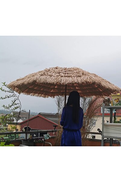 COSTWAY Ø205cm Umbrelă de plajă din paie Hawaii, Umbrelă de grădină, Umbrelă din paie, Umbrelă de terasă