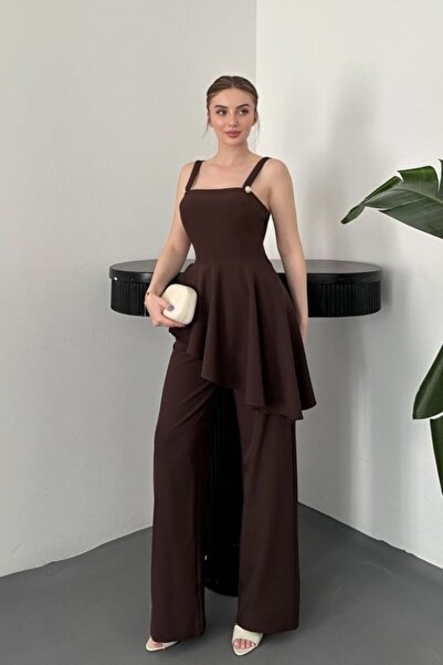 Generic Brand Brown Flounce Blouse and Pants Set