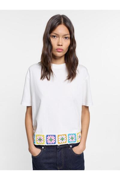 PARFOIS Kadın %100 Pamuk Kroşe T-Shirt