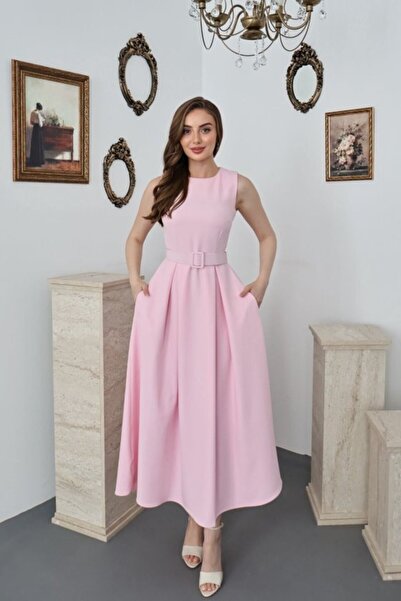 Elbee Fashion Woman Powder Halter Neck Flared Dress