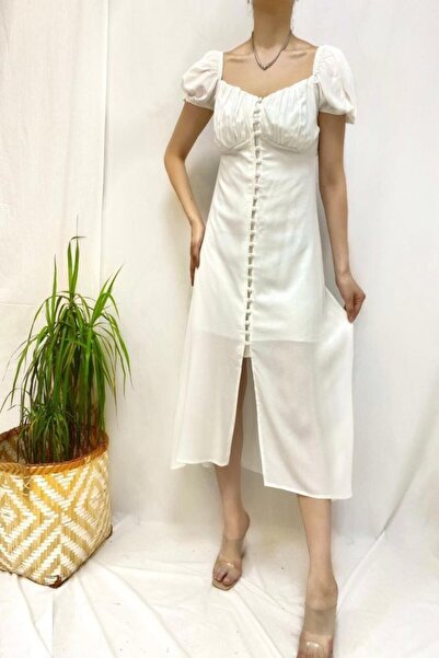 Elbee Fashion Woman White Princess Collar Dress