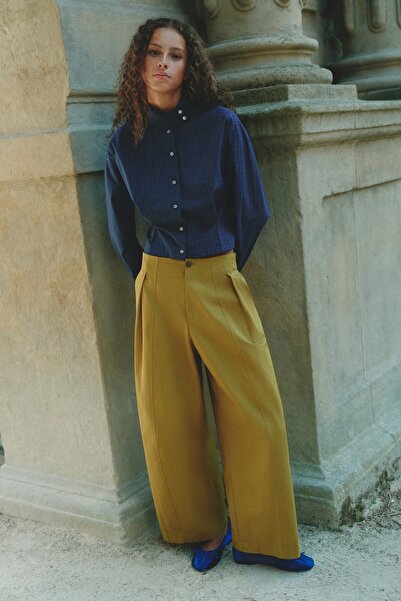 Pull & Bear Pileli geniş paça pantolon