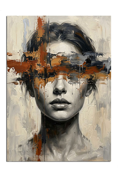 Artmeg Portret abstract de femeie pictat pe față, pânză decorativă - Tablou d...