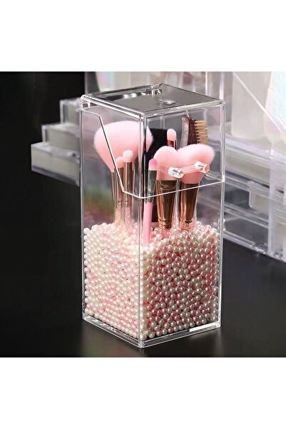 Zâna Casei Transparent Acrylic Brush Holder with Lid 9x9x21.5cm