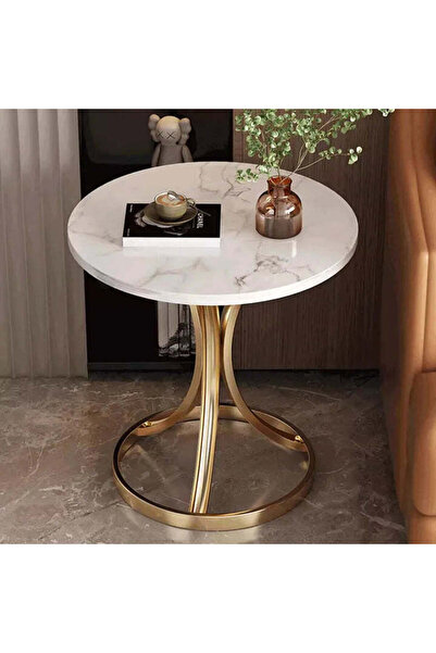 Promagg Modern Round Coffee Table with MDF Top and Carbon Steel Base, Gold, 7...