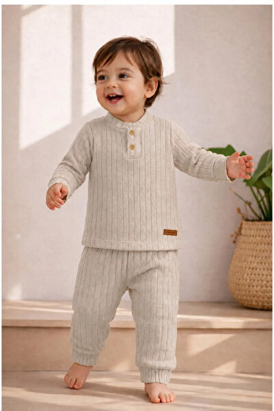 Mai Perla Boy's Set Ribbed Ribbed Fabric Double Top and Bottom Set (1-5 Years)