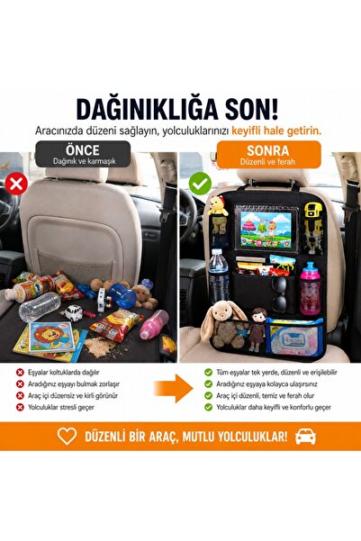 Polham 8 Bölmeli Araç Koltuk Arkası Organizer Tablet Bölmeli Fileli Oto Koltuk Arkası Eşya Düzenleyi