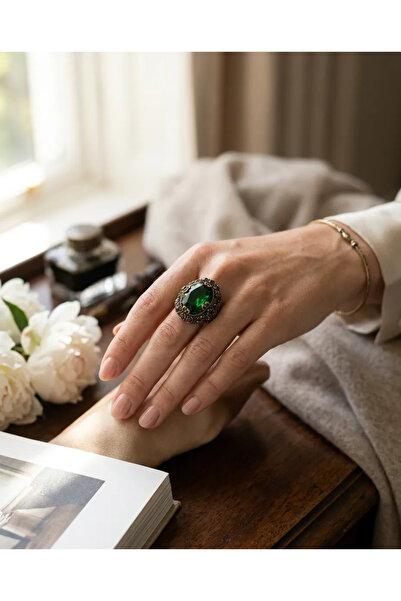 Dorvina Bronze Women's Ring Authentic Copper Jewelry Margazite Worked Green S...