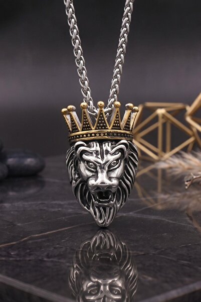 Prestige King Crowned Lion Figured Necklace Stainless Steel Chain 902901
