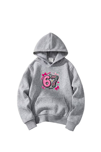haha Oversize Hooded Six Seven Printed Sweatshirt for Girls