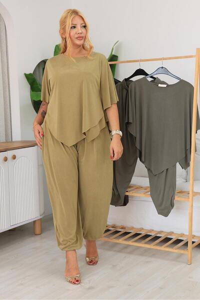 Siyezen Plus Size Tencel Modal Fabric Set with Cape Blouse