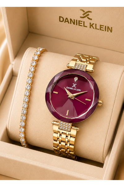 Daniel Klein Brand Original - Gold Color- Red Dial Women's Wristwatch - with ...