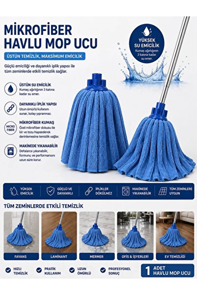 Ceyhanlar Mikrofiber Havlu Mop Ucu Yıkanabilir Yüksek Su Emici Tüm Zeminler İçin