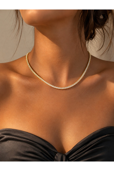 Generic Brand Elegant Stone-Embellished Steel Necklace – Gold and Silver Colo...