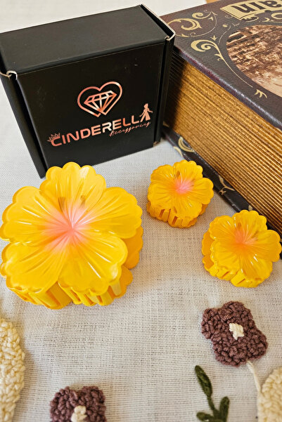 Cinderella Set of 3 Sun Yellow Japanese Rose Hibiscus Flower Hairpin Buckle S...