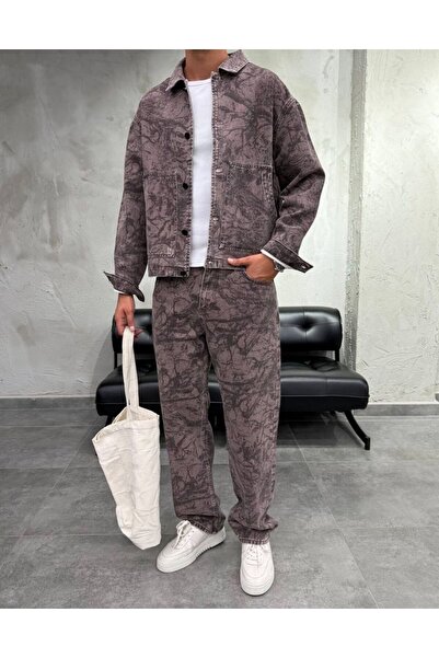 BPM Premium Oversize Botanical Print Jeans Jacket Set