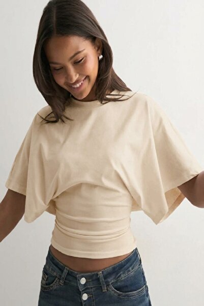 Cockatoo Women's Waist-Fitted Wide-Sleeve Natural Viscose Blouse - Soft Textu...