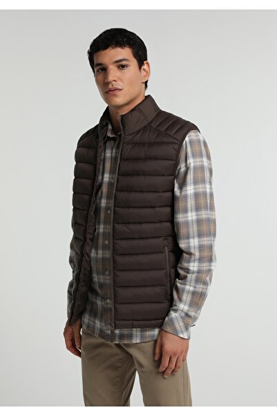 Colin's Slim Fit Stand Collar Zippered Lined Men's Brown Vest