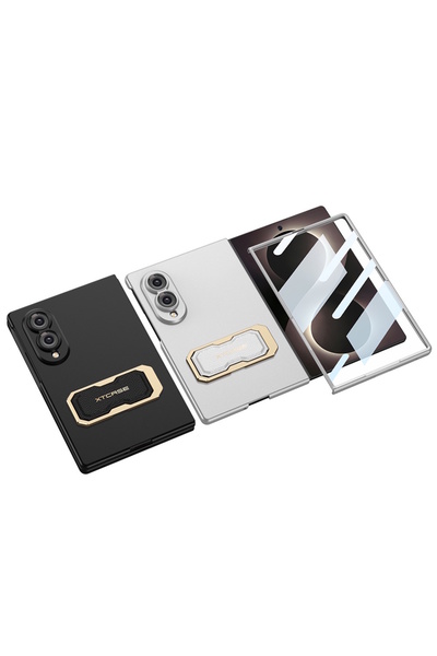 m.tk moveteck Samsung Galaxy Z Fold 8 Uyumlu Kılıf Kamera Korumalı Gold Detaylı Extra Gizli Standlı Sert Kıpta Dayanıklı Kapak