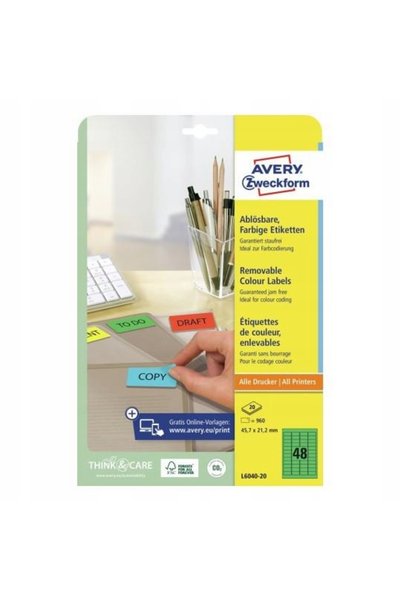 Avery Zweckform Etichete detașabile A4 AVERY [20] 45,7/21,2 verde