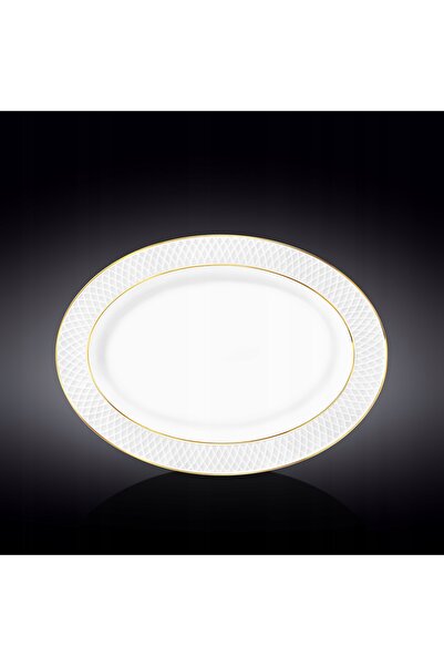 NO BRAND Platou oval ALB cu bordură aurie, porțelan premium, 35x25 cm, WILMAX