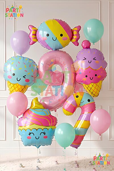 Parti Station Cupcake Ice Cream 9 Years Old - 12 Piece Balloon Set Candy Ice ...