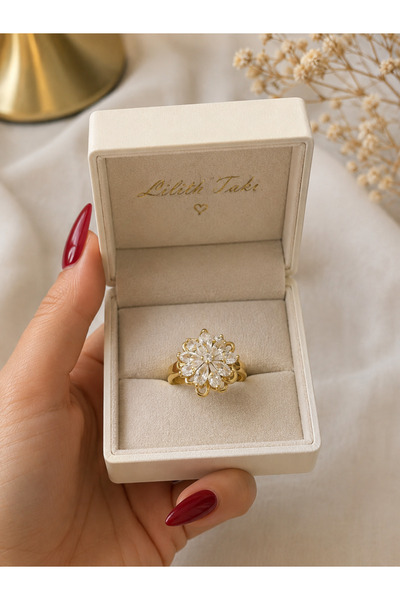 Lilith Takı ✨   Flower Design Stone-Studded Stress Ring – Sparkling Gold Wome...