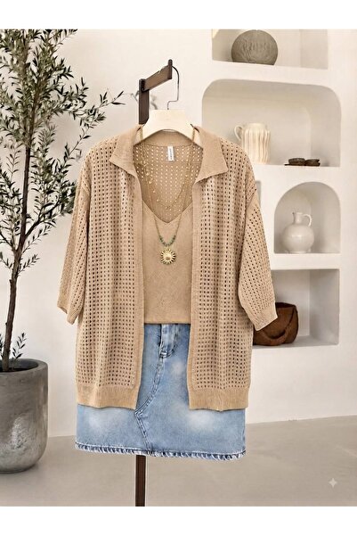 sumoda Set de maiou și cardigan de primăvară-vară pentru femei, mercerizat, c...