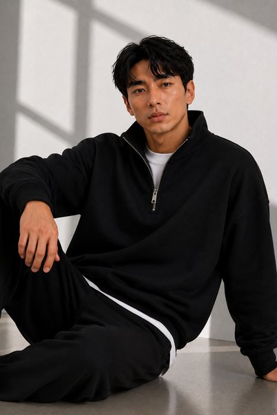 beuivo Unisex Half-Zipper Stand Collar 100% Cotton Soft Textured Sweatshirt Plain Pullover