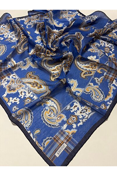 ipekevi Summer Season Tensoft Scarf Patchwork Patterned Denim Blue