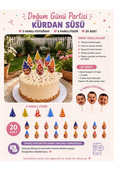Genel Markalar Fotoğraflı Kürdan Süsü Kişiye Özel Doğum Günü Cupcake Pasta İç...