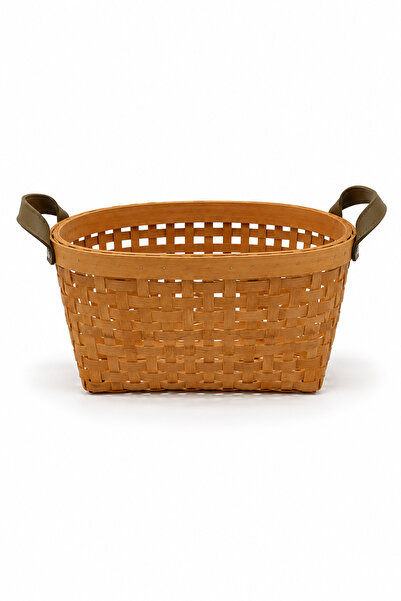 NATUREL DEKOR Bambu Kare Köşe Deri Kulplu Sepet ve Saklama Kutusu 35x13 cm- B...