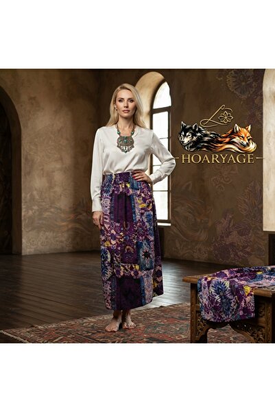 hoaryage Elastic Waist, Vibrant Colored Patterned Viscose Printed Fabric Maxi...