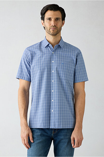 Kiğılı Short Sleeve Regular Fit Plaid Pocket Cotton Easy-Iron Shirt
