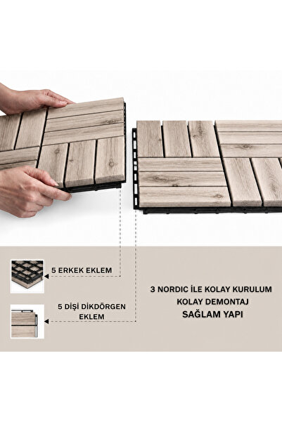 GUNBO HOME NORDIC Akasya Parke Masif geçmeli Karo Deck yağsız Naturel Ahşap yer döşemesi