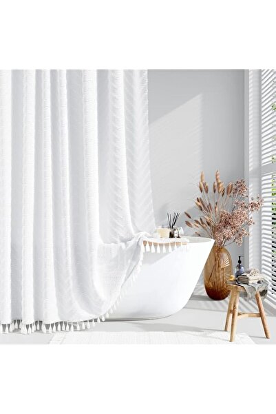 Generic TERRIFI Boho Farmhouse Shower Curtain - 72 x 72 White Tufted Chevron ...
