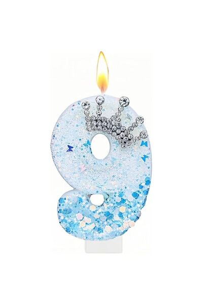 Generic THE WHITE SHOP Blue Birthday Number 9 Candle for Cake, Blue Crown Cak...