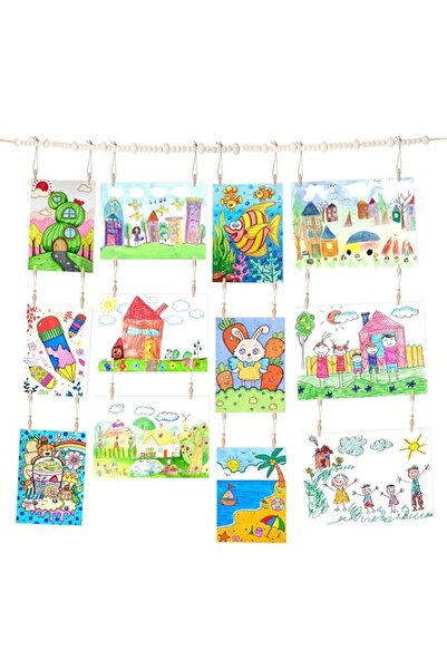Generic Klmnop Art Display for Kids Artwork, 4.6ft Wooden Beads Frame Holder ...