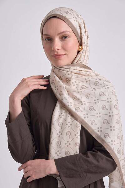 Salih Çelebi Dama K Patterned Aqua Soft Shawl 4076 - Beige