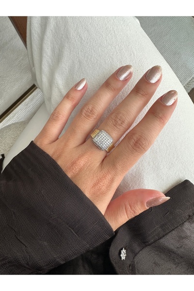 ringbox Double Color Square Button Ring