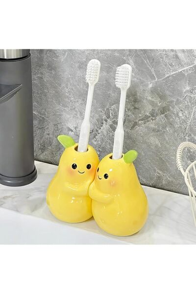 Generic Tazweeq Set of 2 Unique Hugging Yellow Pears Toothbrush Holder Stand ...