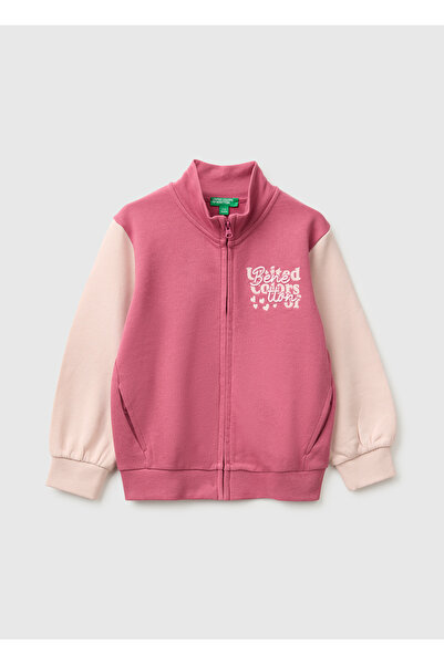 United Colors of Benetton Girl's Fuchsia Front Embroidered Ribbed High-Neck Z...