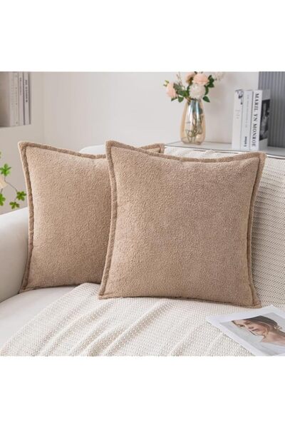 Generic Brand Soft Chenille Pillow Covers 18x18 Inch Set of 2, Brown Neutral ...