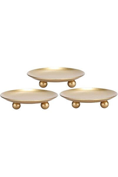 Generic 3 Pcs Iron Plate Candle Holder, Gold, Decorative Pillar Stand For Wax...