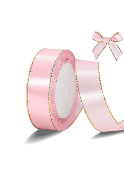 Generic Yelajoy Pink Double Faced Satin Ribbon With Gold Edge, 3/8" Polyester...
