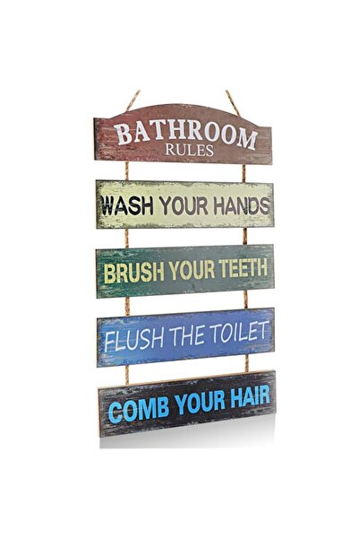 Generic Brand BPA Bathroom Sign Rustic Bathroom Rules Wall Art Decor Farmhous...
