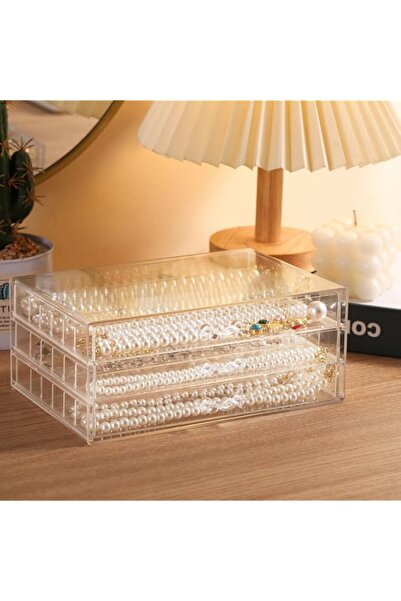 Generic Brand Tazweeq Necklace Organizer Box Tray with 3 Clear Drawers, Dustp...