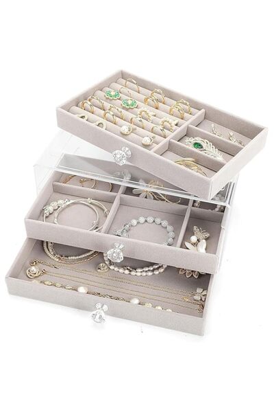 Generic Brand Jewelry Box Organizer for Women, Storage Case with 3 Layer Remo...
