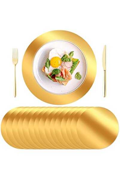 Generic 50PCS Disposable Round Gold Placemats, 13" Mirror Foil Paper Charger ...